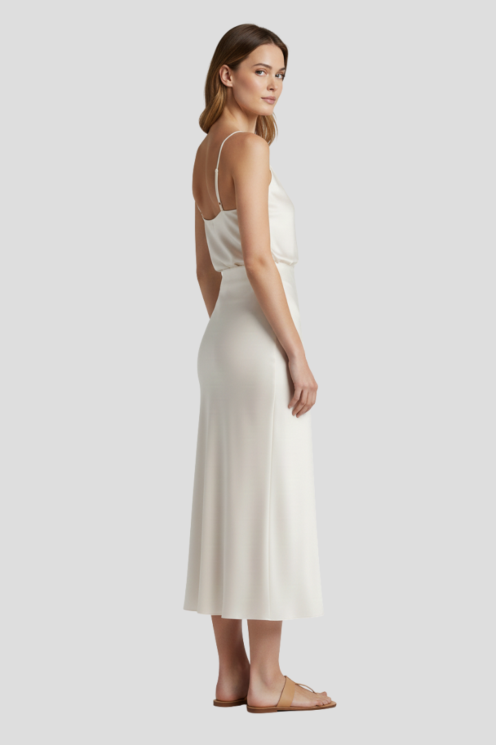 Women’s Midi Skirt with High Waist and Draped Cut