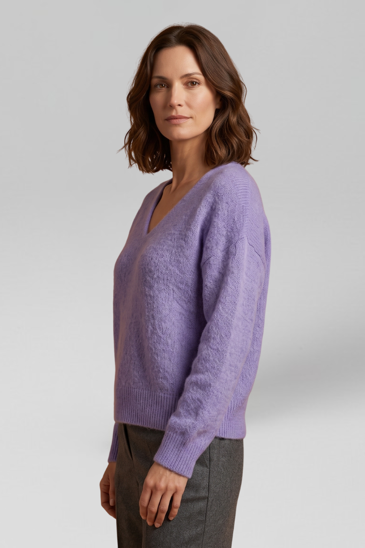 Women V-Neck Sweater with Dropped Shoulders for Fall