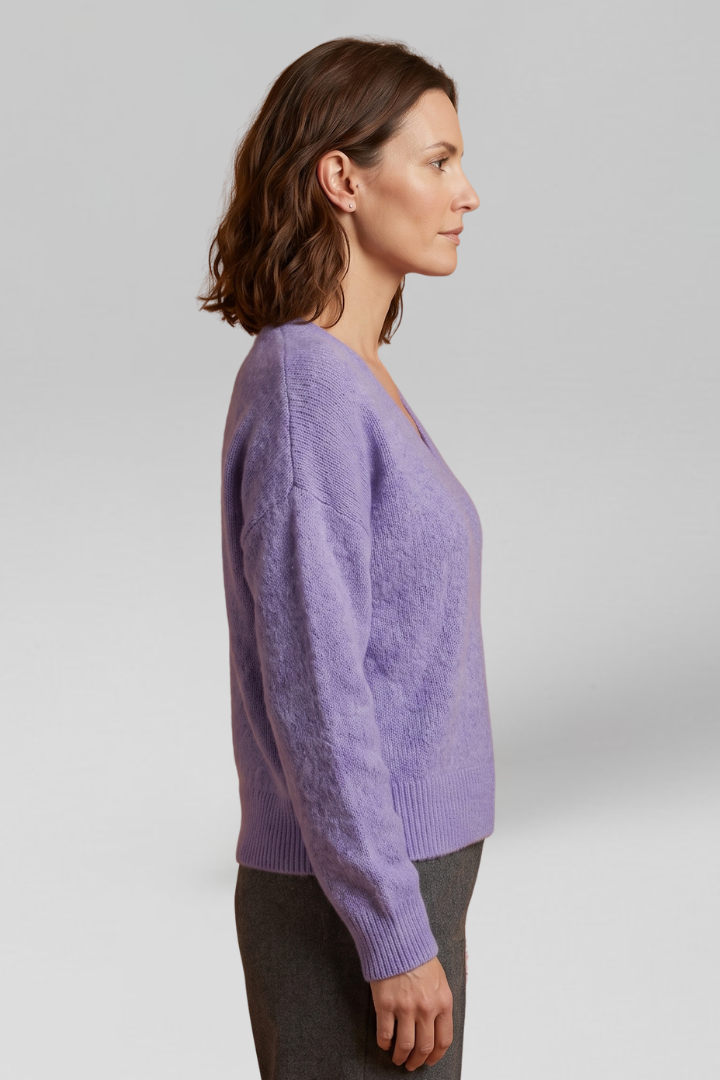 Women V-Neck Sweater with Dropped Shoulders for Fall