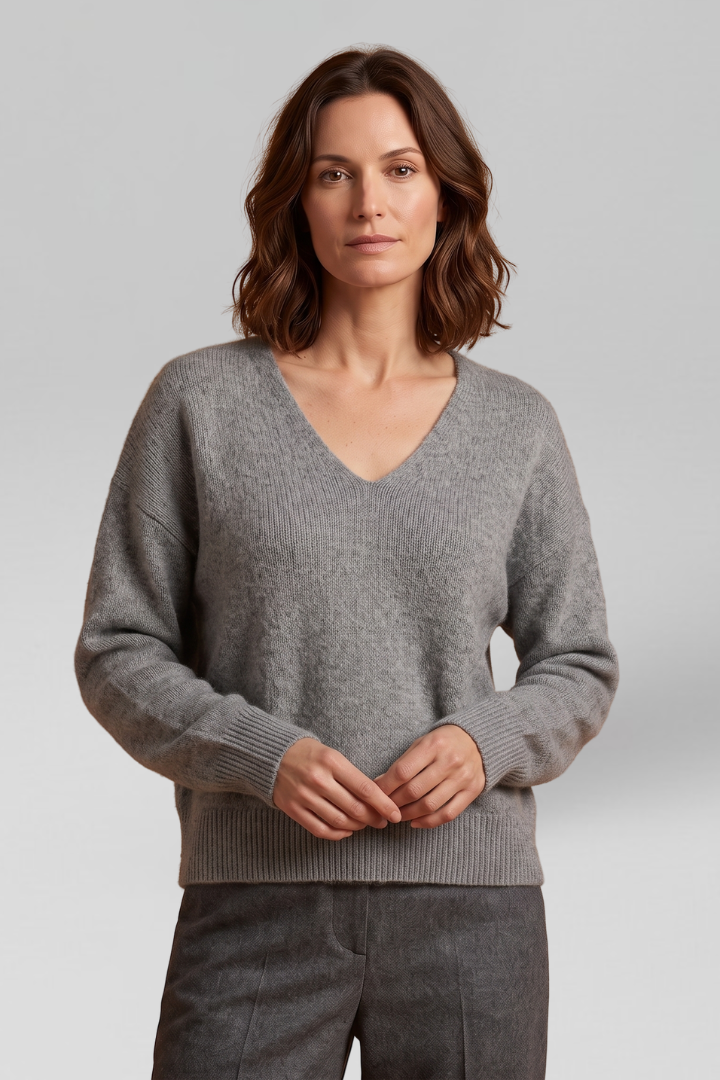Women V-Neck Sweater with Dropped Shoulders for Fall