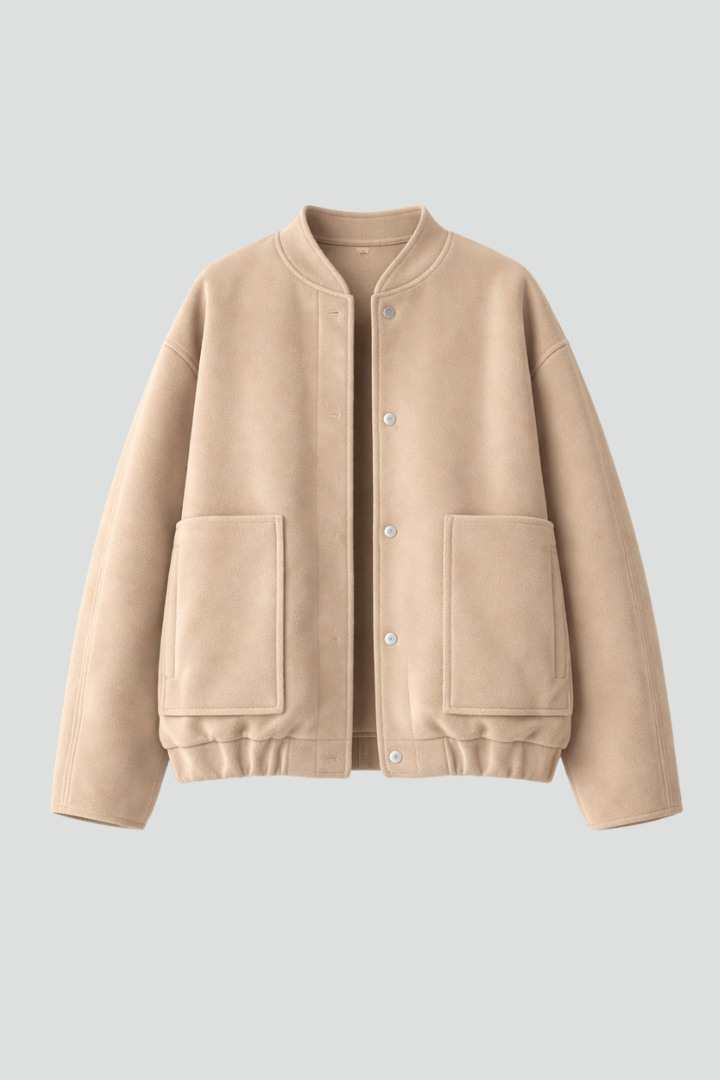 Women’s Bomber Jacket with Front Closure and Functional Pockets