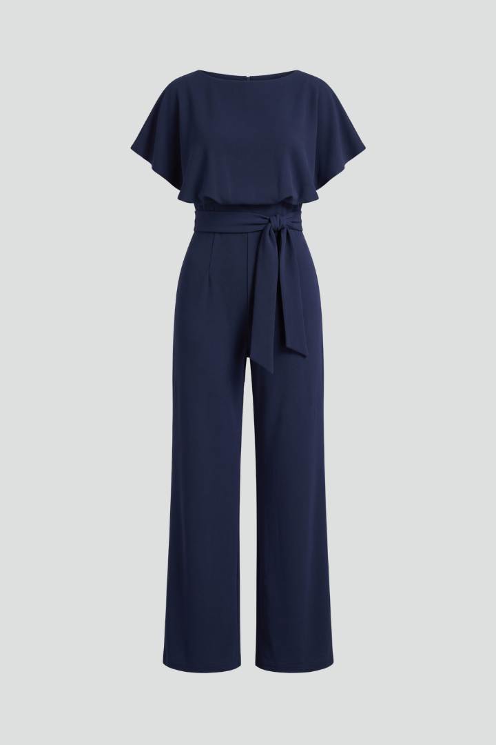 Women Wide Leg Jumpsuit with Waist Tie for Everyday Wear