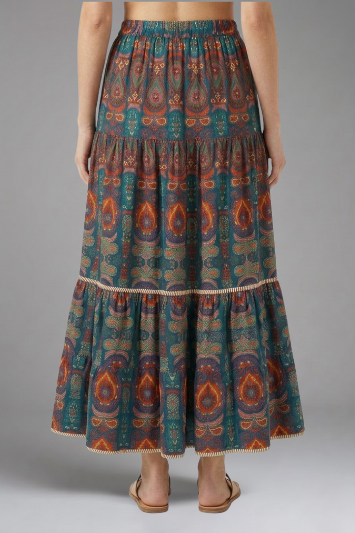 Women’s Maxi Skirt with Elastic Waist and Tiered Panels
