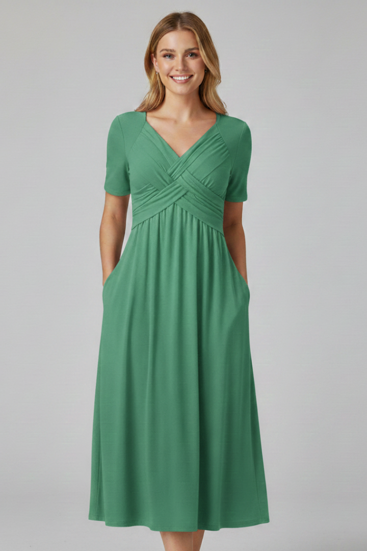 Women’s Summer Dress with V-neck and Short Sleeves