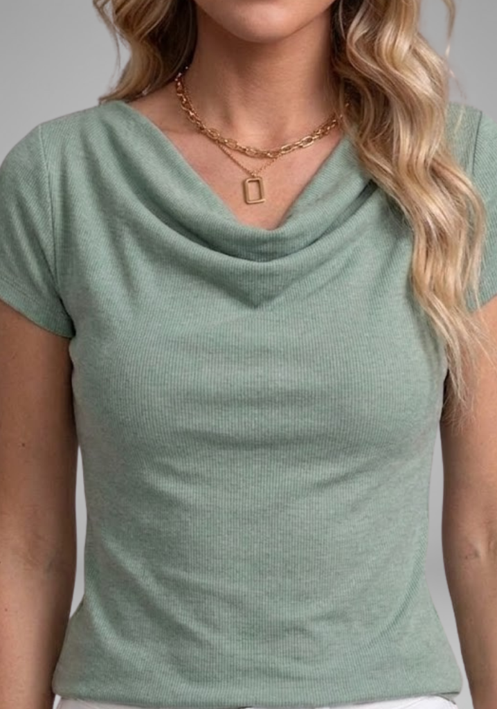 Women's ruched V-neck refined cowl neck blouse with Cowl Neckline for Everyday Wear