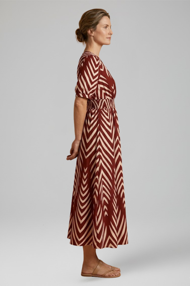 Women's chic midi dress with V-Neckline for Everyday Wear