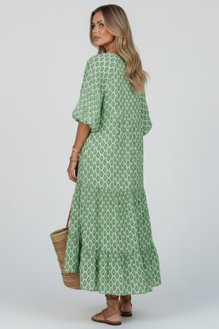 Women’s Long Dress with V Neck and Short Sleeves