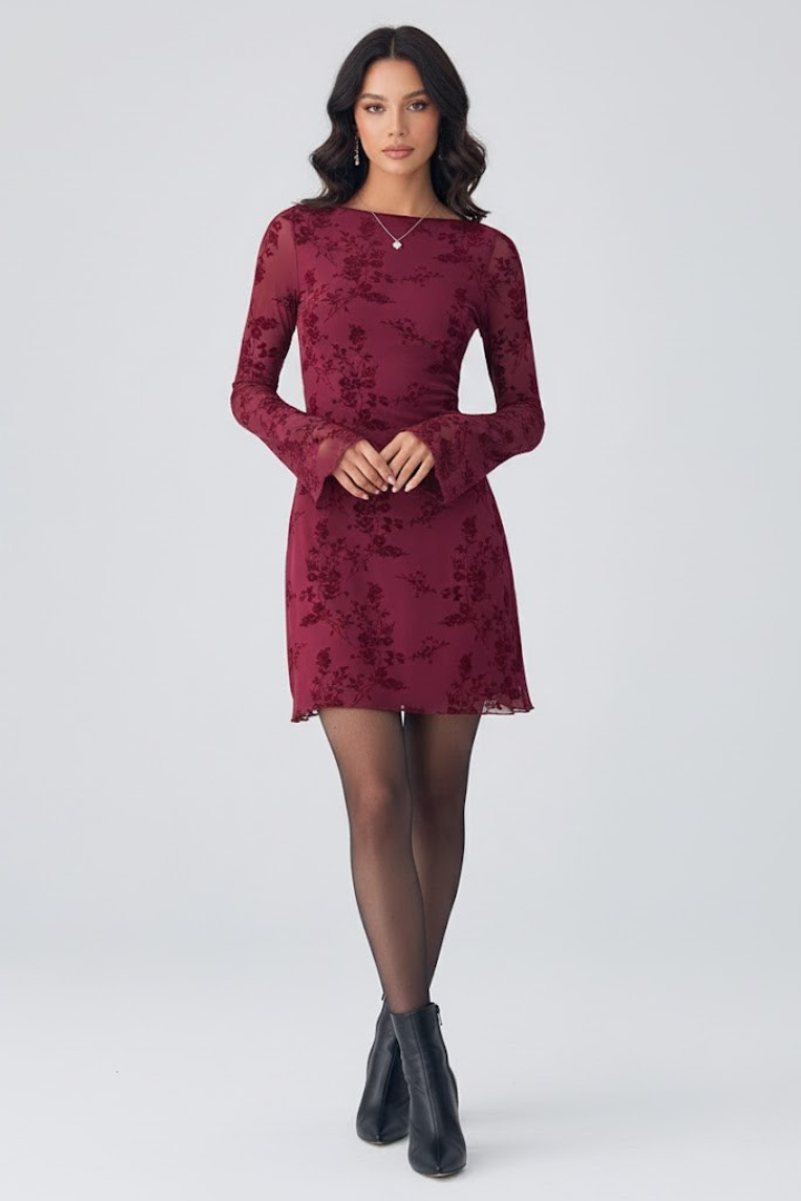 Women’s Mesh Mini Dress with Floral Detail