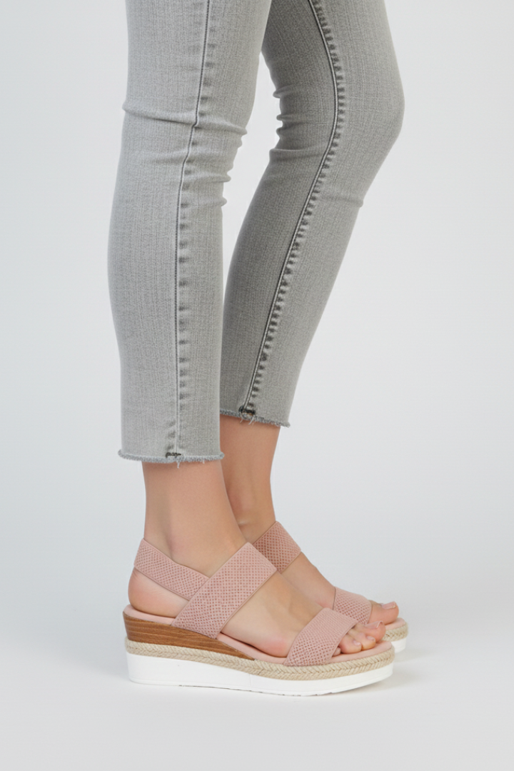 Women’s Sandals with Elastic Upper and Raised Sole