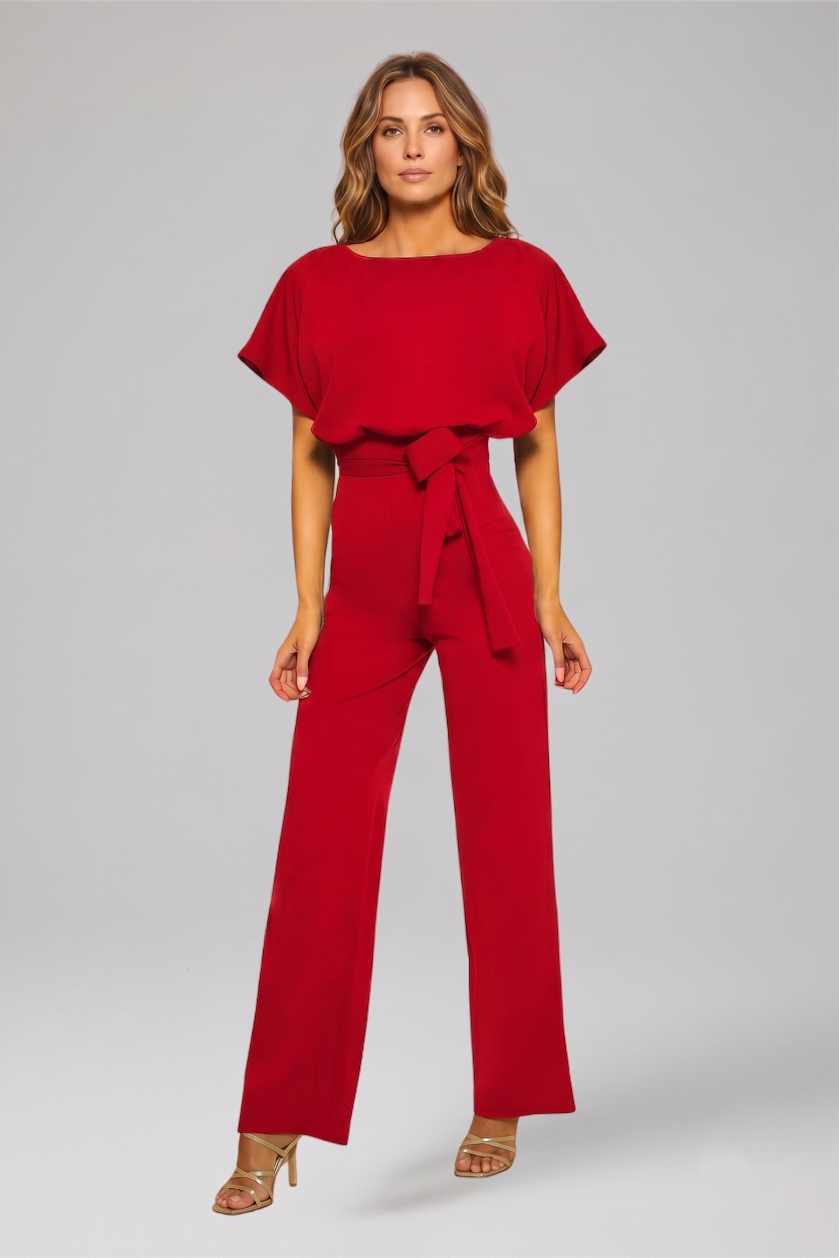 Women Wide Leg Jumpsuit with Waist Tie for Everyday Wear