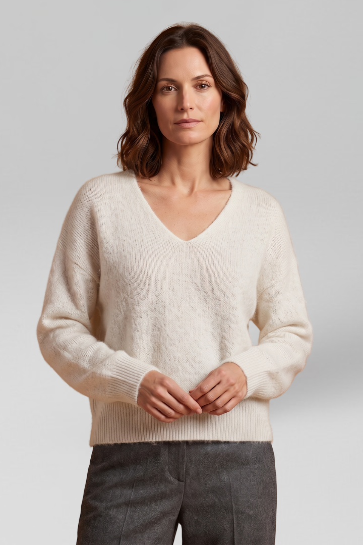 Women V-Neck Sweater with Dropped Shoulders for Fall