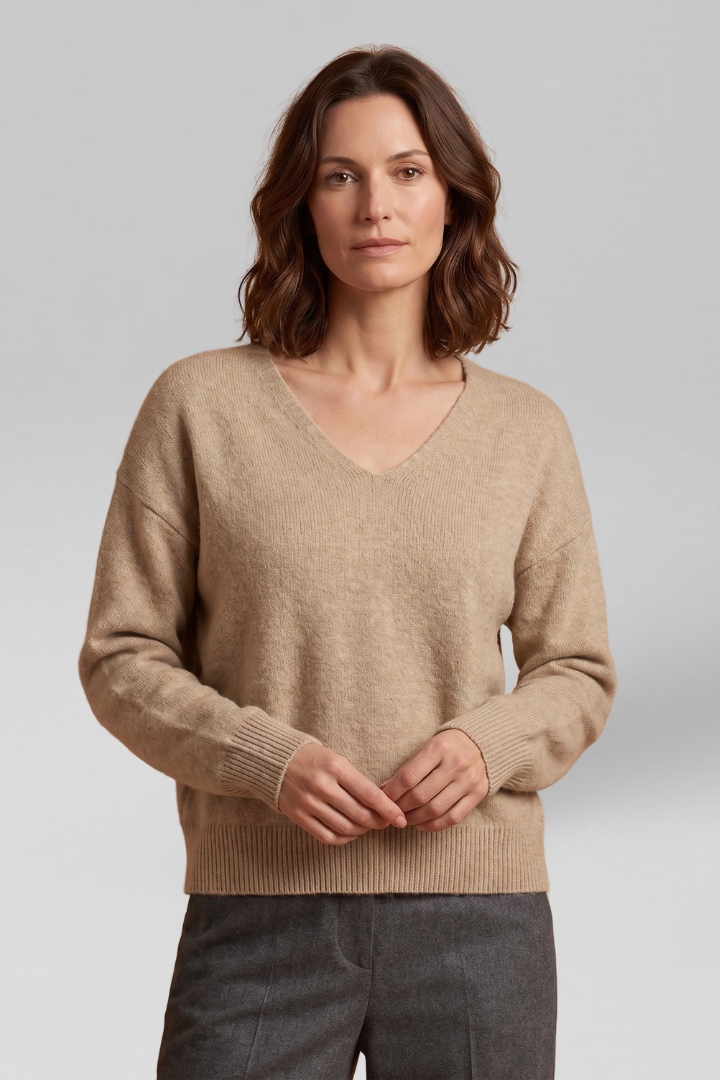 Women V-Neck Sweater with Dropped Shoulders for Fall