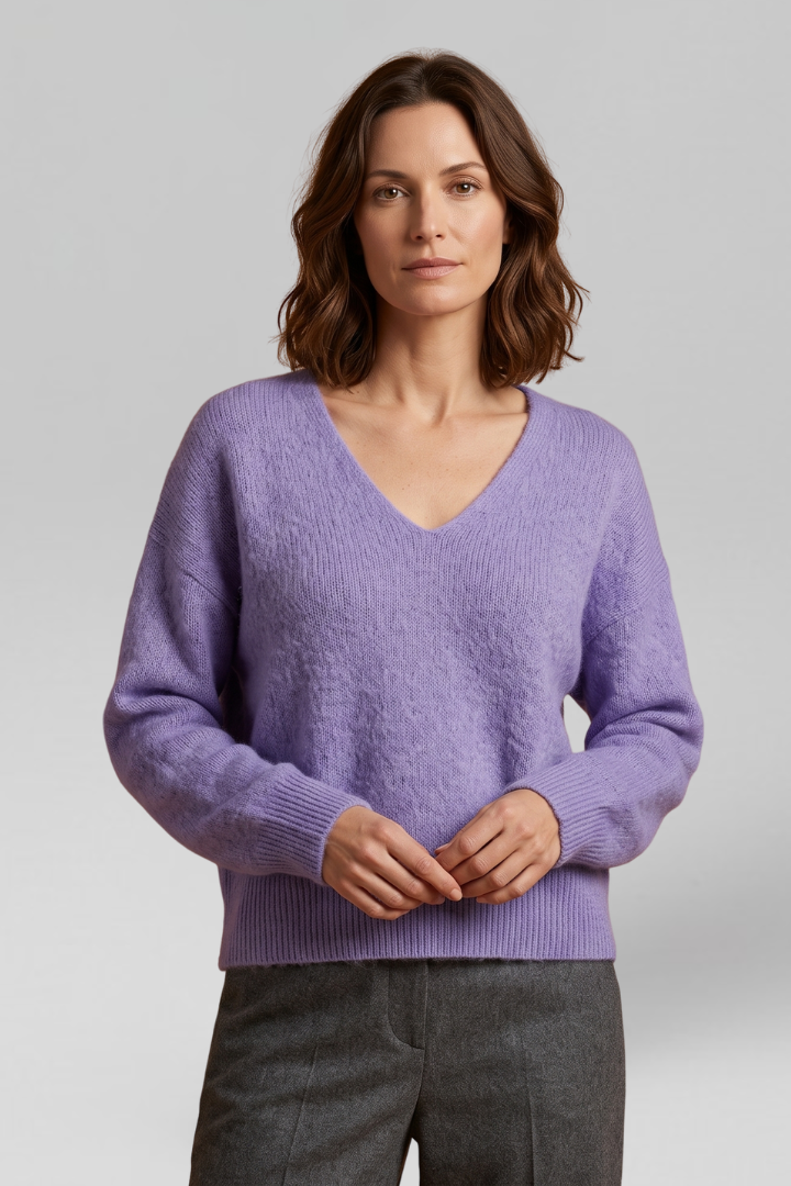 Women V-Neck Sweater with Dropped Shoulders for Fall