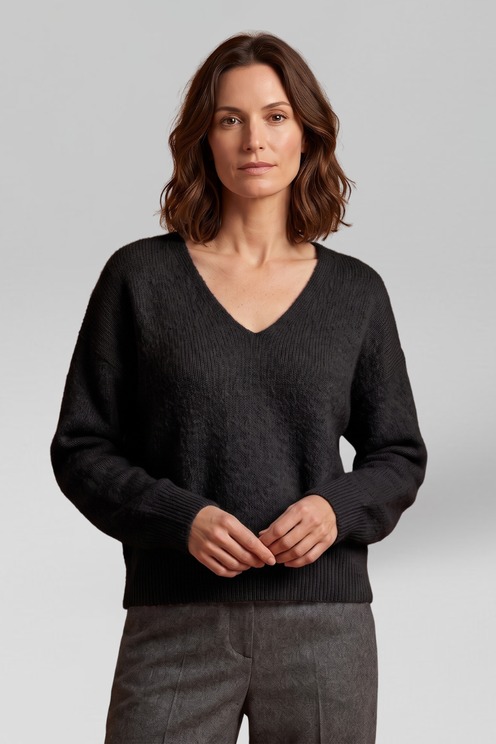 Women V-Neck Sweater with Dropped Shoulders for Fall