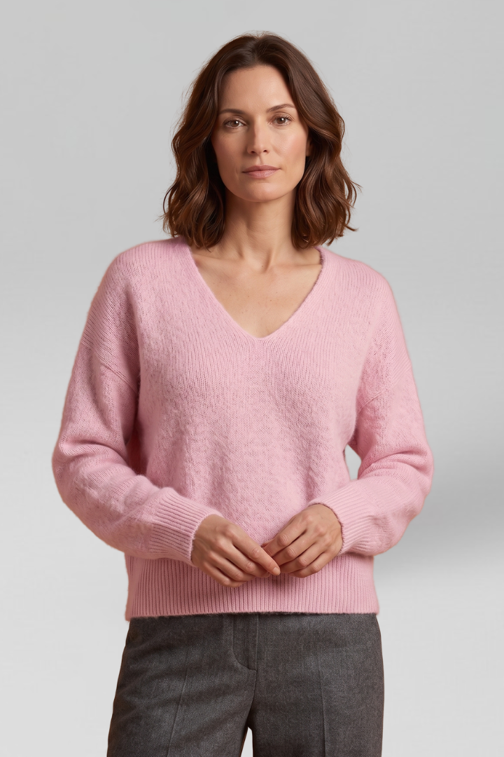 Women V-Neck Sweater with Dropped Shoulders for Fall