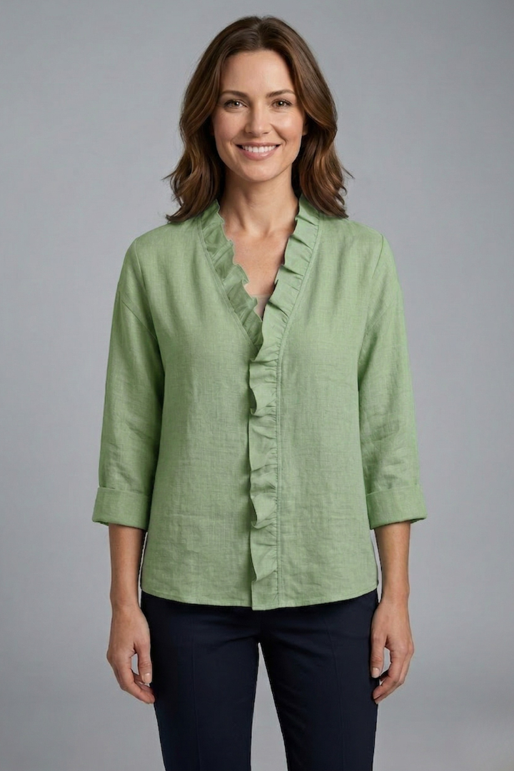Women’s Blouse with Ruffle Neckline and Long Sleeves