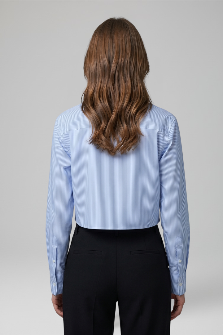 Women's Cropped Button-Up Shirt with Pointed Collar for Everyday Wear