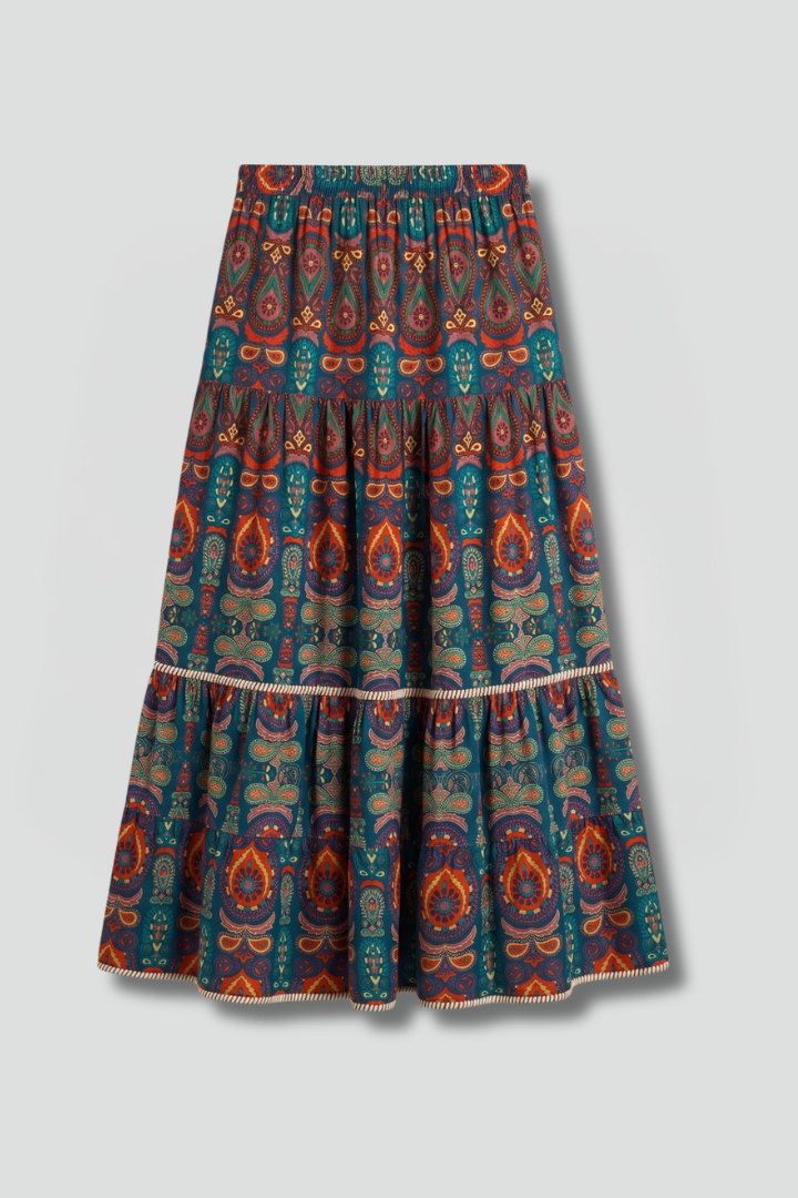Women’s Maxi Skirt with Elastic Waist and Tiered Panels