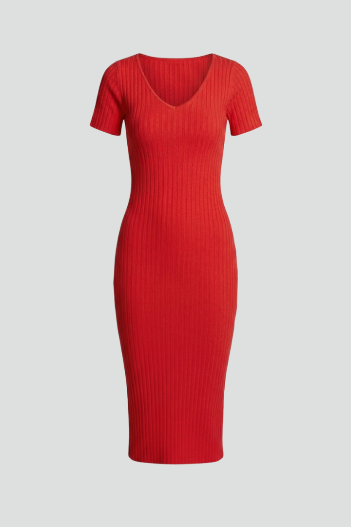 Women’s Midi Dress with V Neck and Short Sleeves