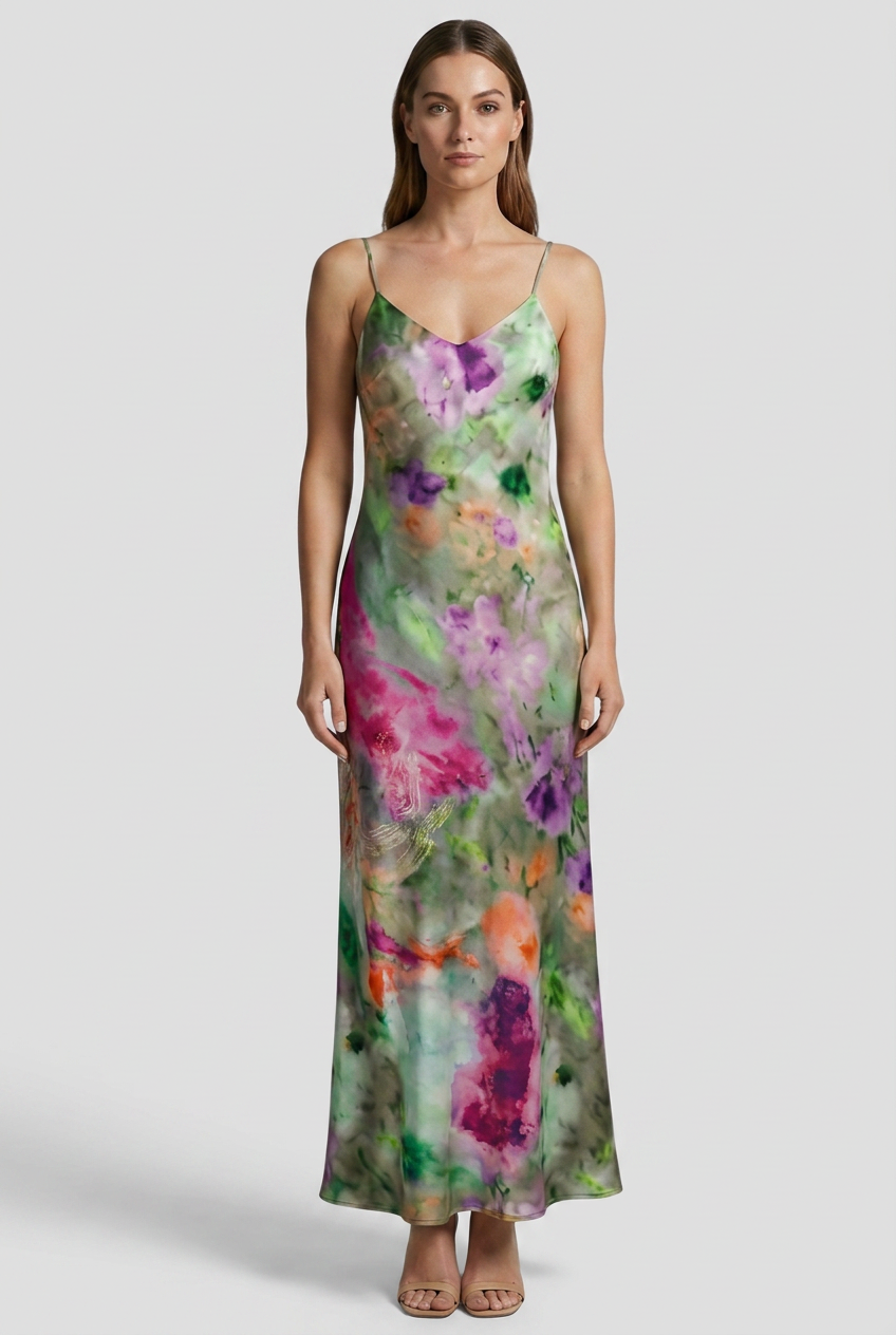 Women's Sleeveless Maxi Dress with Printed Scarf and Halo Pattern