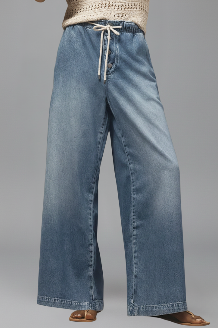 Women’s Wide-Leg Trousers with Drawstring Waist and Long Hem
