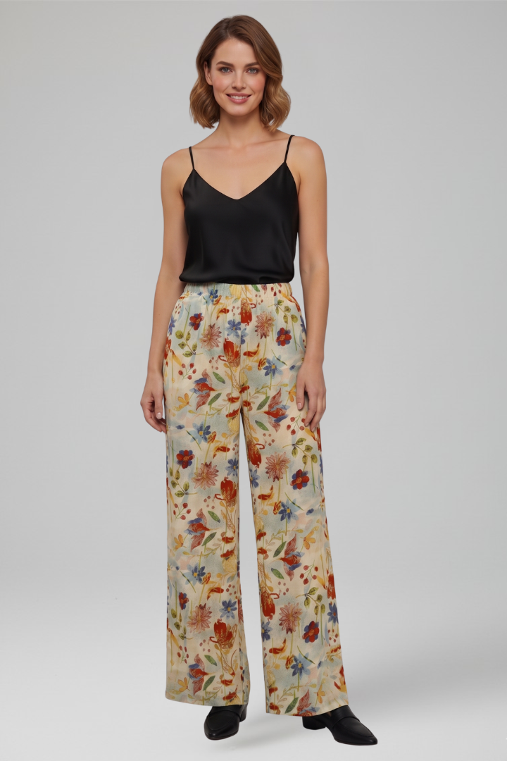 Women's casual wide-leg palazzo trousers with Elastic Waistband for Everyday Wear