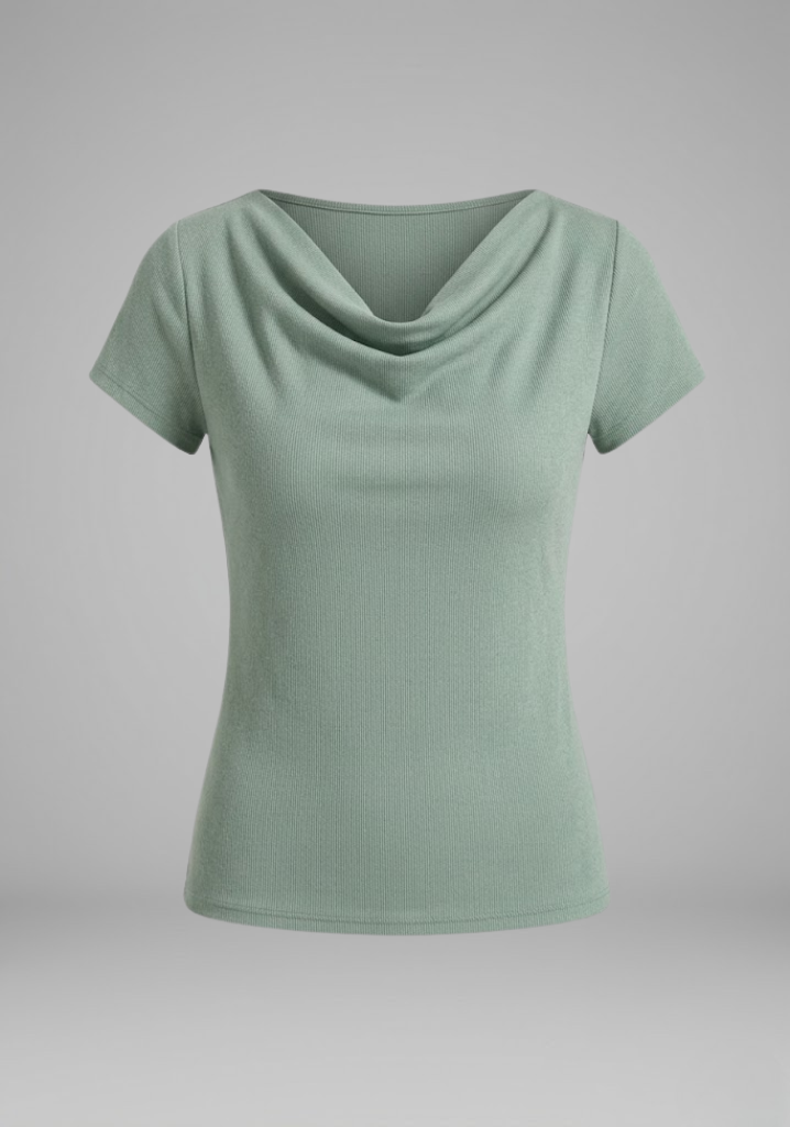 Women's ruched V-neck refined cowl neck blouse with Cowl Neckline for Everyday Wear