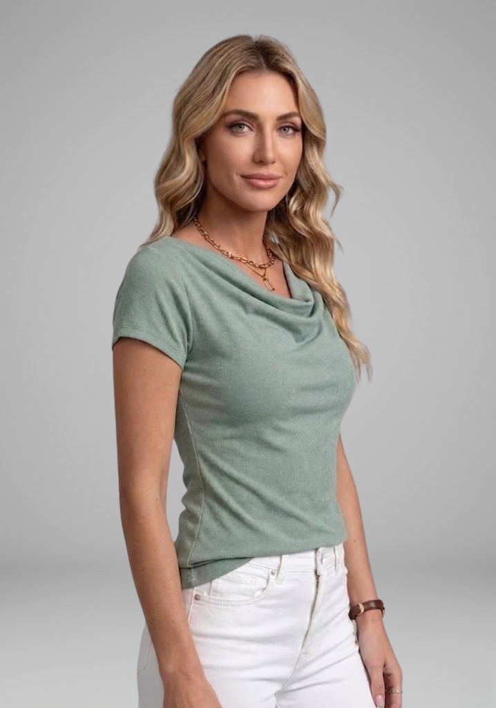 Women's ruched V-neck refined cowl neck blouse with Cowl Neckline for Everyday Wear