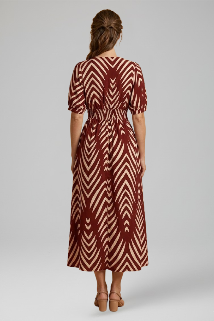 Women's chic midi dress with V-Neckline for Everyday Wear