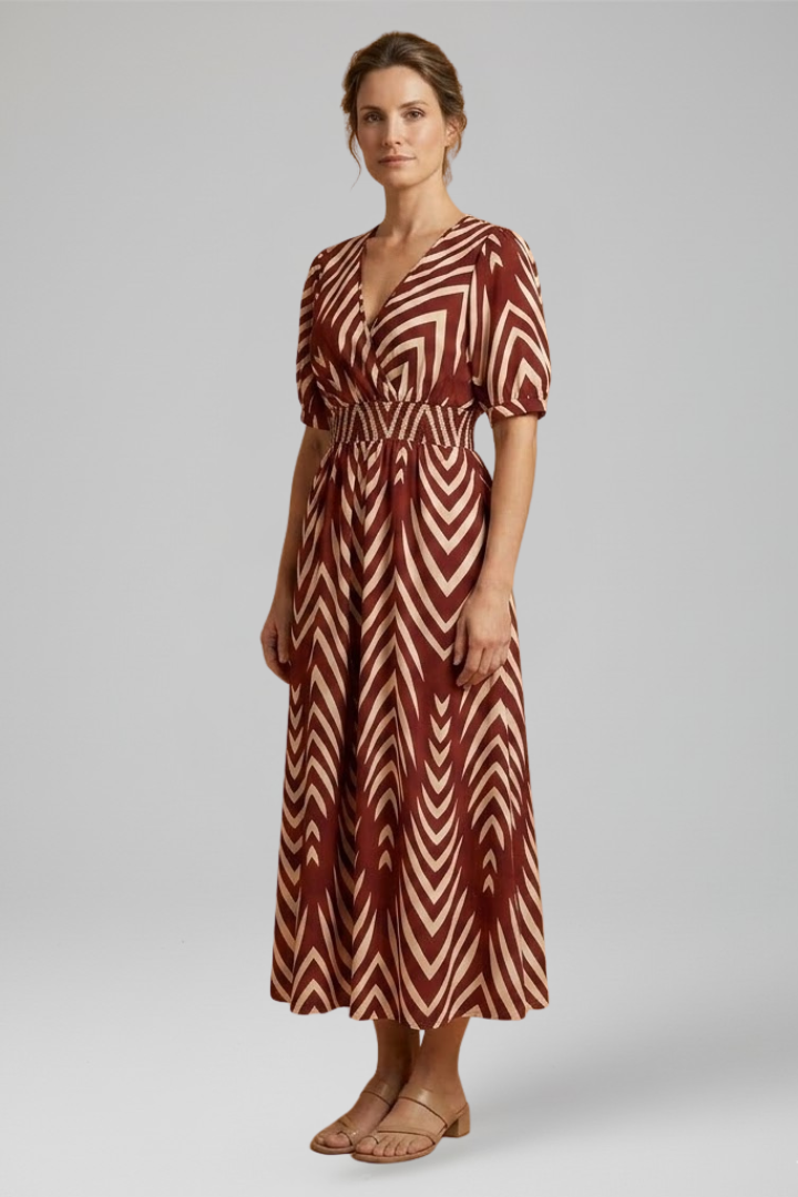 Women's chic midi dress with V-Neckline for Everyday Wear