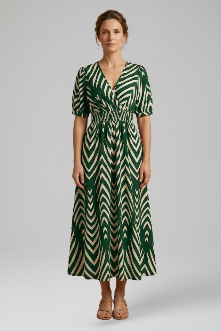 Women's chic midi dress with V-Neckline for Everyday Wear