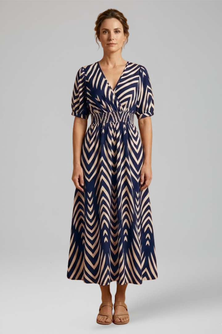 Women's chic midi dress with V-Neckline for Everyday Wear