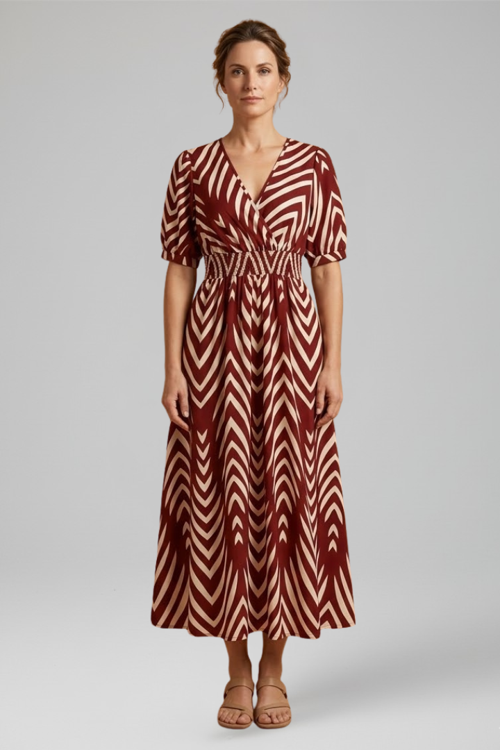 Women's chic midi dress with V-Neckline for Everyday Wear
