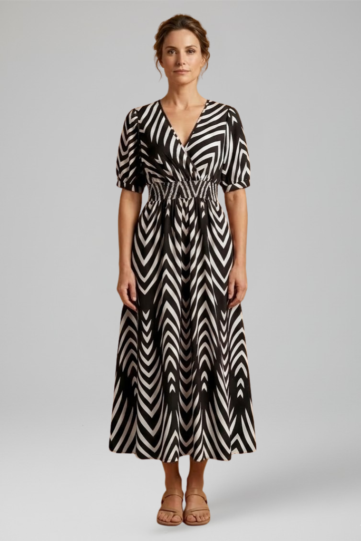 Women's chic midi dress with V-Neckline for Everyday Wear
